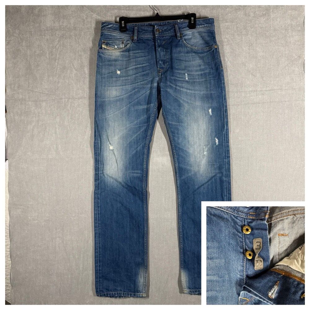 Diesel Waykee 3D Jeans Mens W33 L34 Regular Fit Straight Leg 0823U Distressed